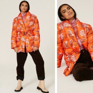 Rachel Antonoff Toni Belted Puffer Coat in Orange Cocktail
